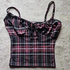 LIVI by Olivia Rae Red & Black Plaid Crop Tank